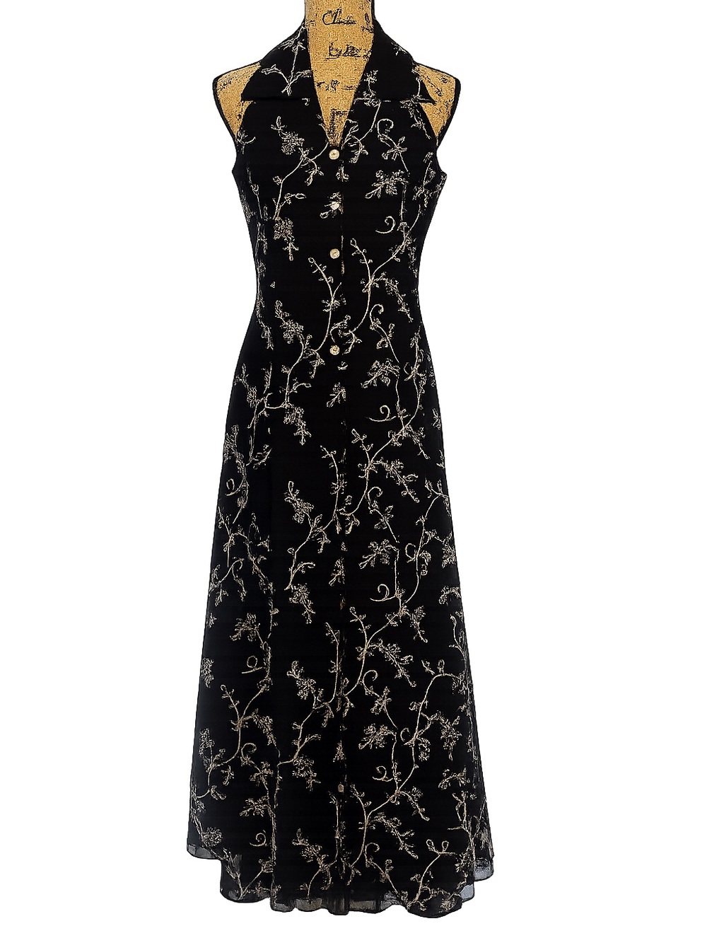Coldwater Creek P10 Linen Blend Embroidered Midi Dress Black White Floral